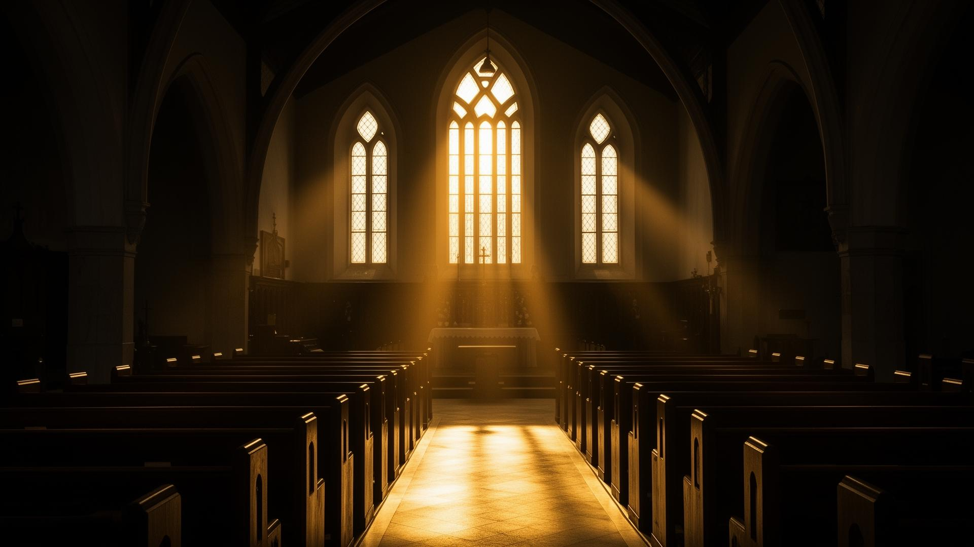 Sunlight streaming through the windows of Good Life Bible Fellowship Church sanctuary